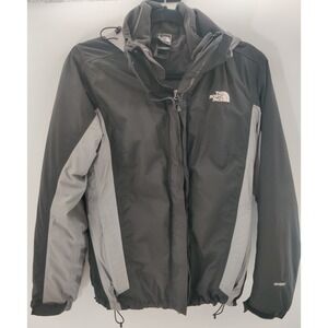 The North Face Womens HyVent Rain Jacket Black Grey Colorblock Hooded Size M
